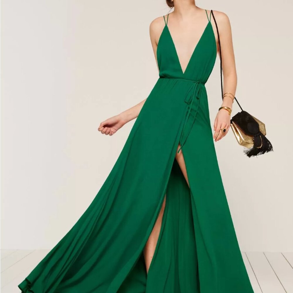 REFORMATION Callalily Dress in emerald green
